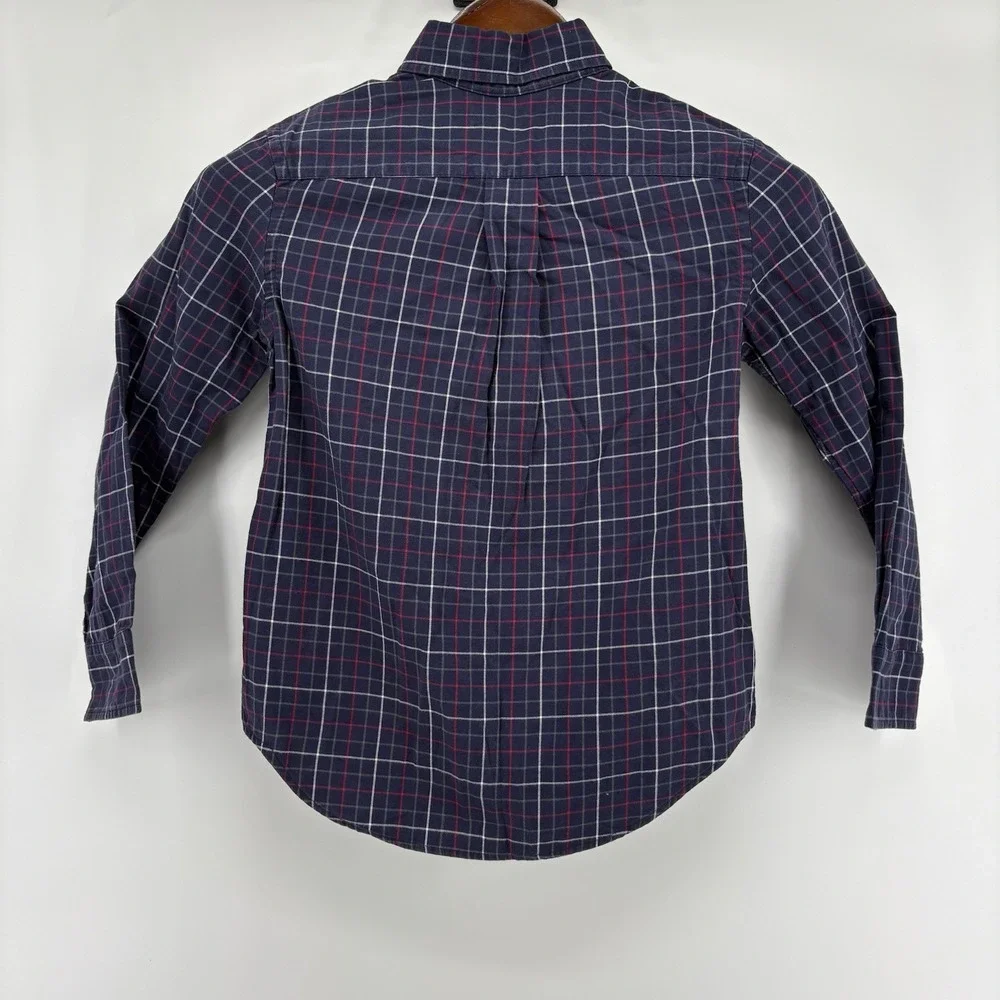 Youth Ralph Lauren Button Up Blue White Red Plaid‎ L/S Size Small (8) Red Pony